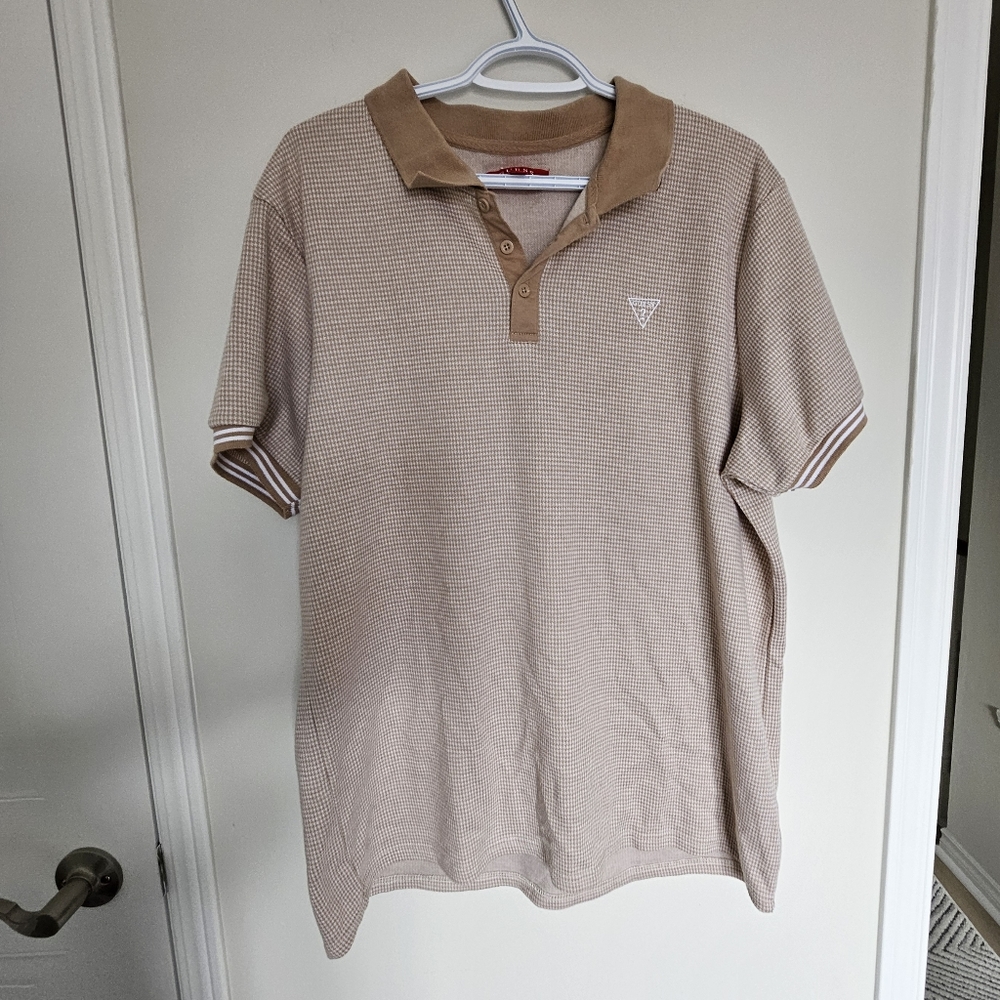 Guess Houndstooth Taupe Polo XL